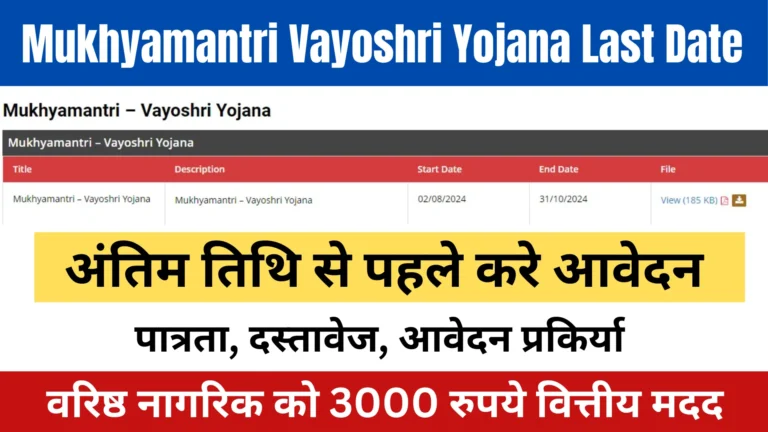 Mukhyamantri Vayoshri Yojana Last Date